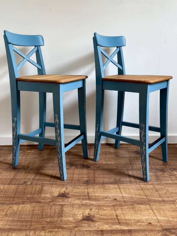 Two Tall Blue  Chairs